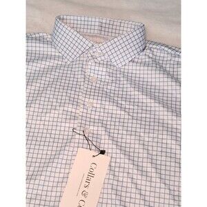 Collars & Co Polo Shirt Blue & White Check Golf Dress Collar Mens Size M NWT